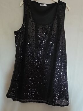 Black Sequin Sleeveless Tank Top